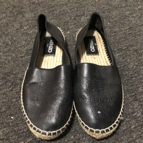 Kenzo Black Leather Tiger Espadrilles - Picture 1 of 5